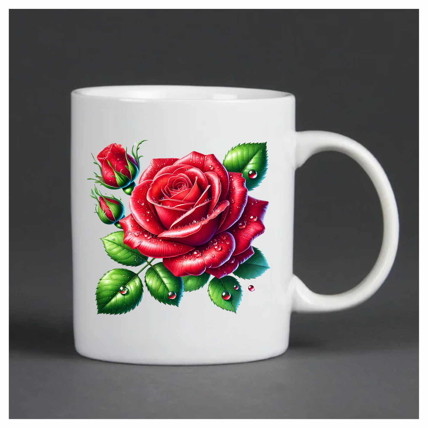 Red Rose Green Leaves Water Drops Vinyl Sticker Decal