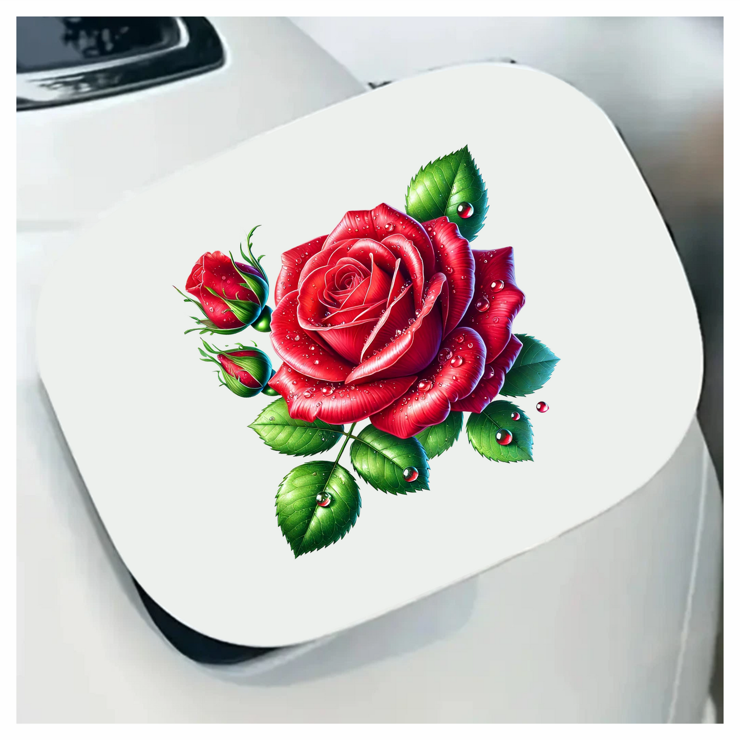 Red Rose Green Leaves Water Drops Vinyl Sticker Decal