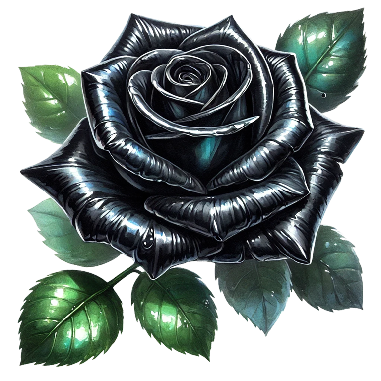 Black Rose Green Leaves Simple Vinyl Sticker Decal