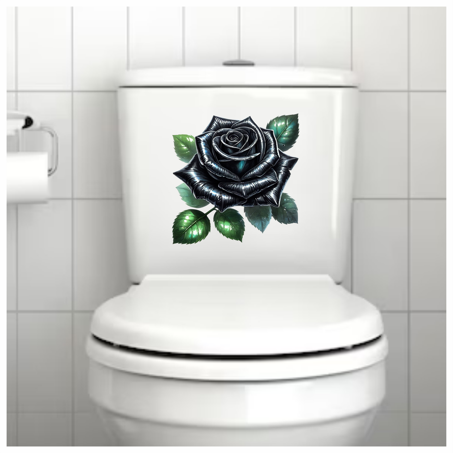 Black Rose Green Leaves Simple Vinyl Sticker Decal
