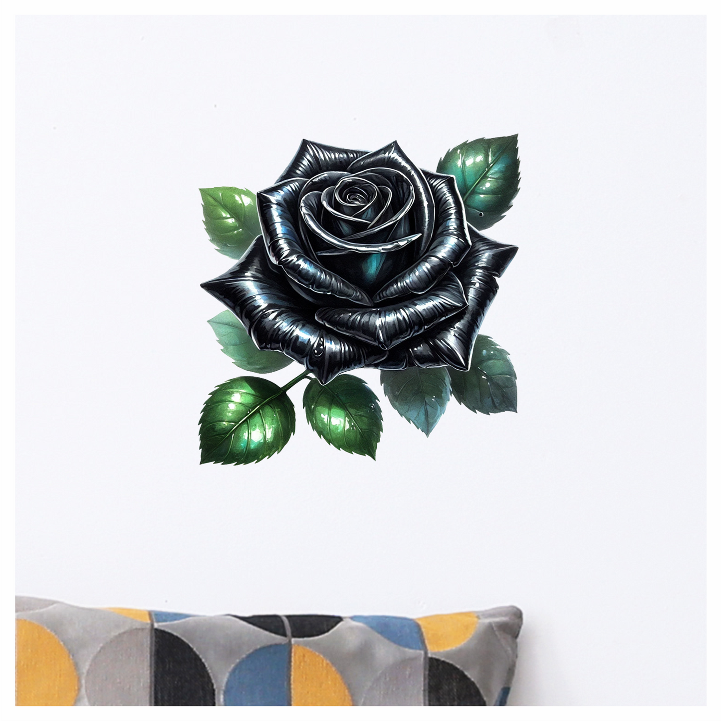 Black Rose Green Leaves Simple Vinyl Sticker Decal