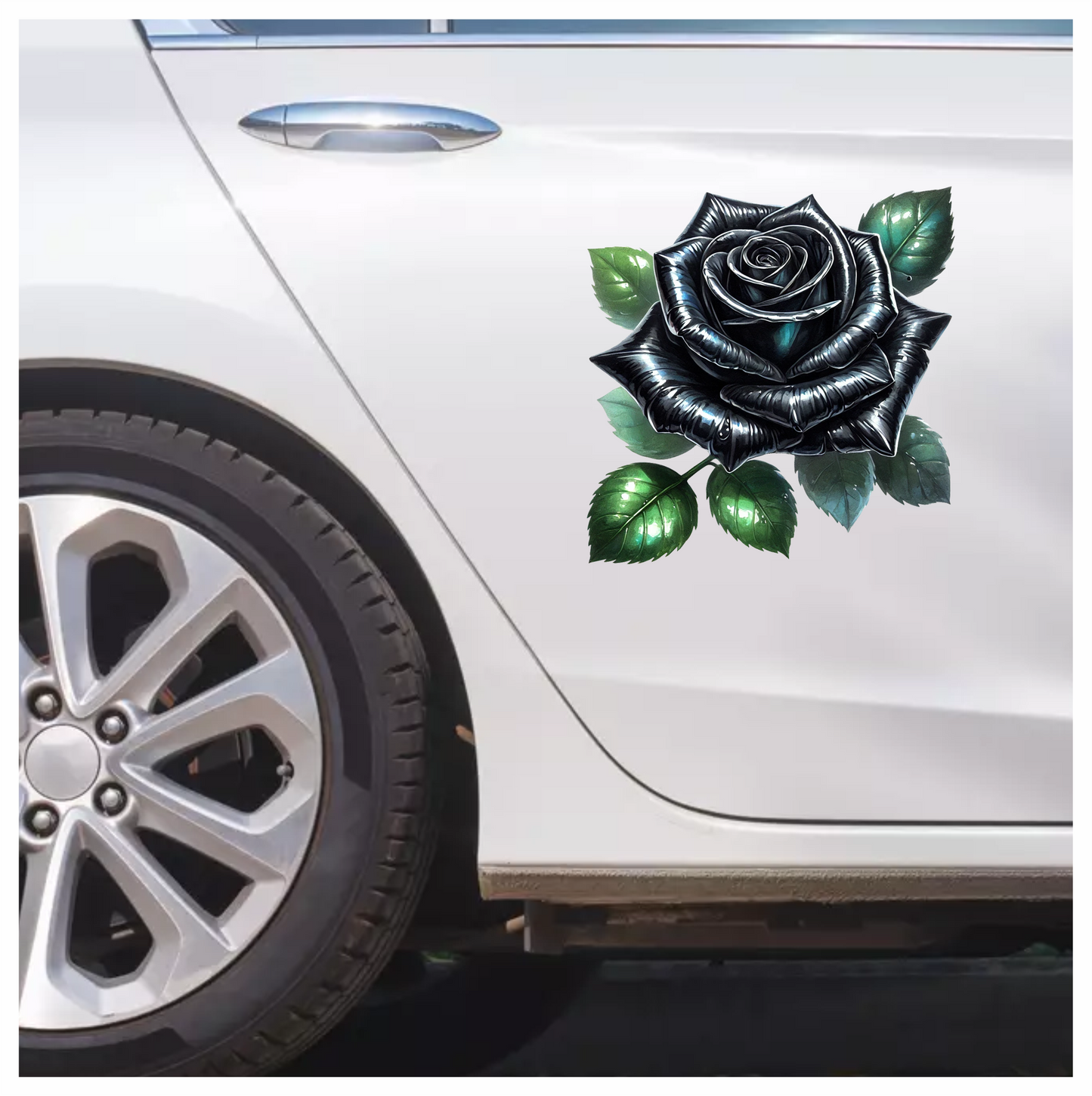 Black Rose Green Leaves Simple Vinyl Sticker Decal