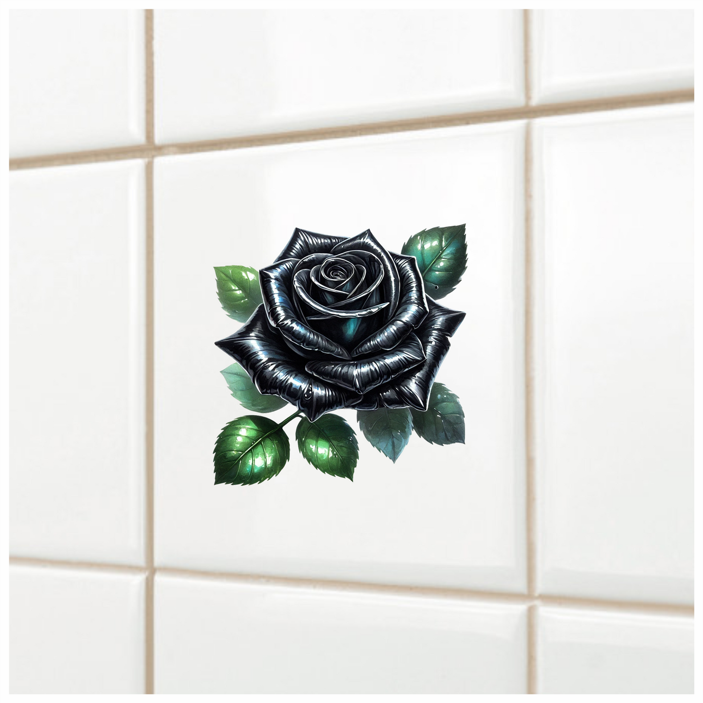 Black Rose Green Leaves Simple Vinyl Sticker Decal