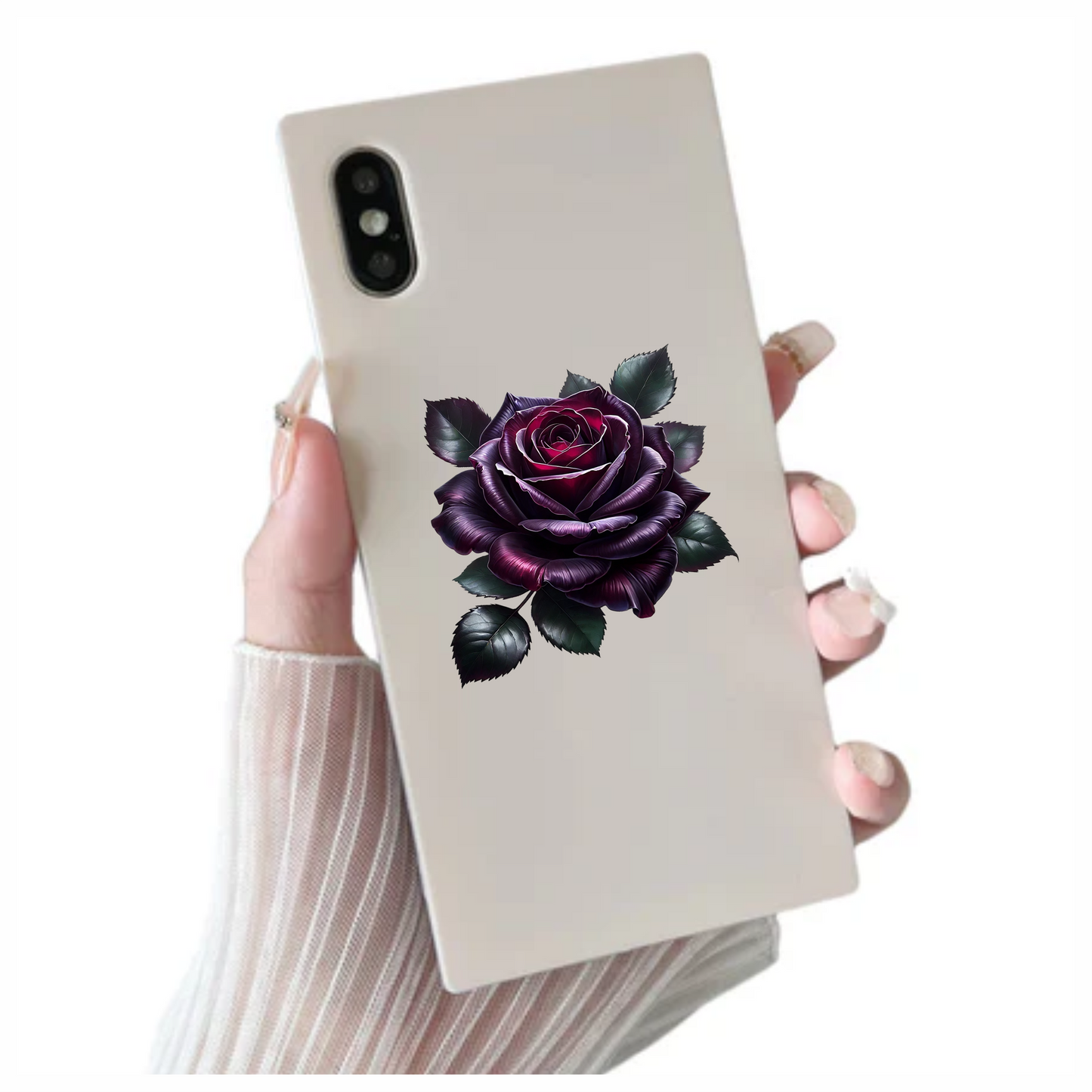 Purple Rose Green Leaves Flower Vinyl Sticker Decal