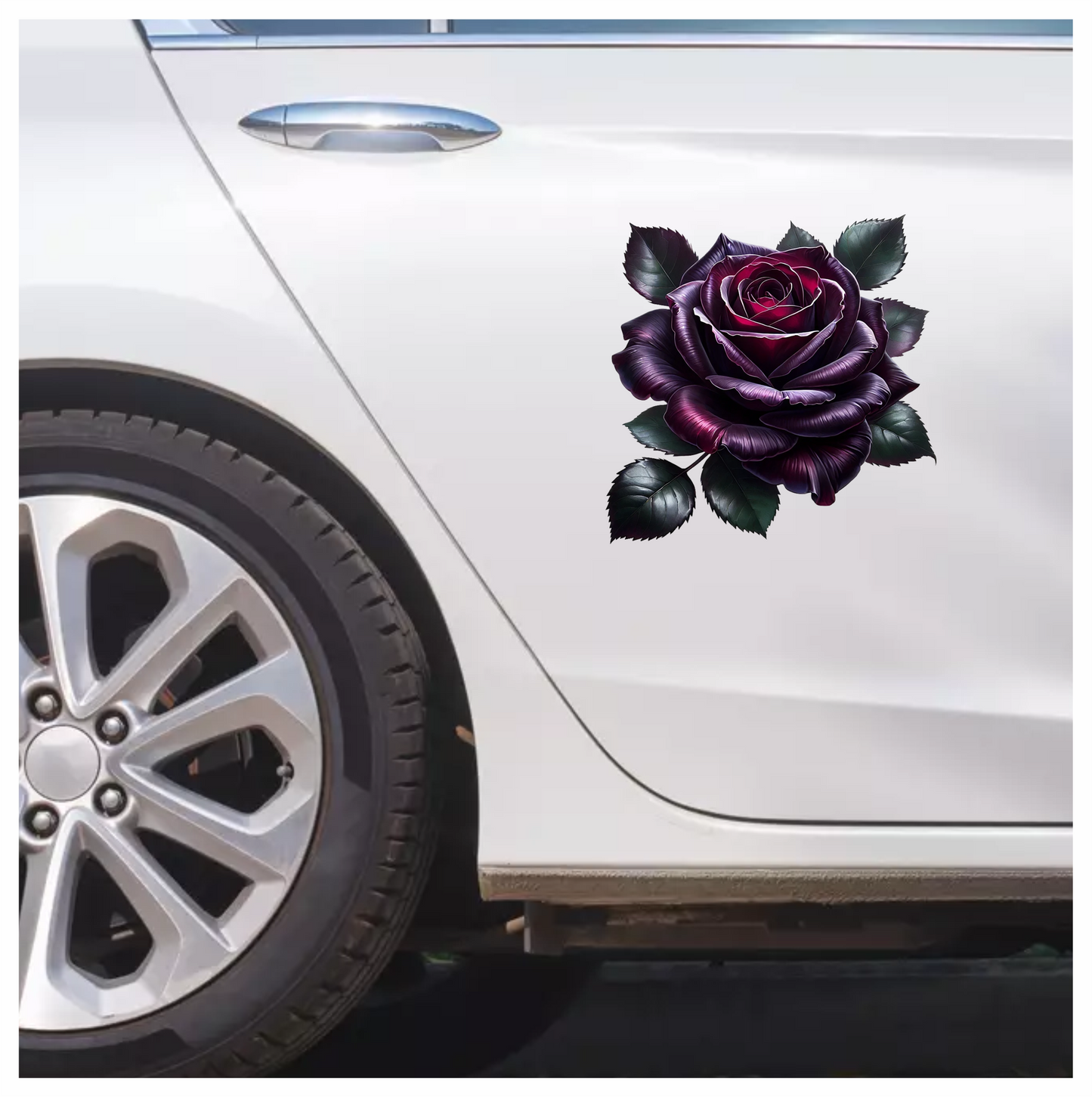 Purple Rose Green Leaves Flower Vinyl Sticker Decal