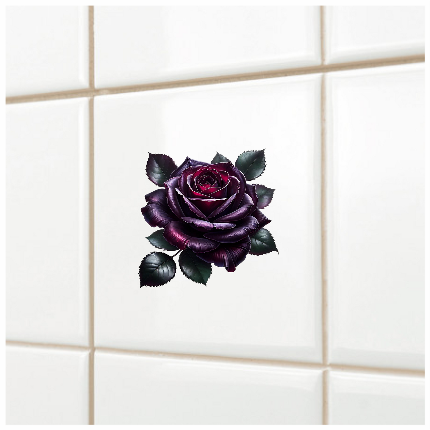 Purple Rose Green Leaves Flower Vinyl Sticker Decal