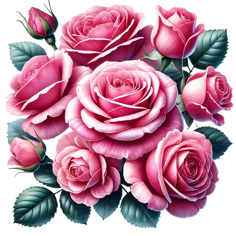 Pink Roses Blooming Green Leaves Vinyl Sticker Decal