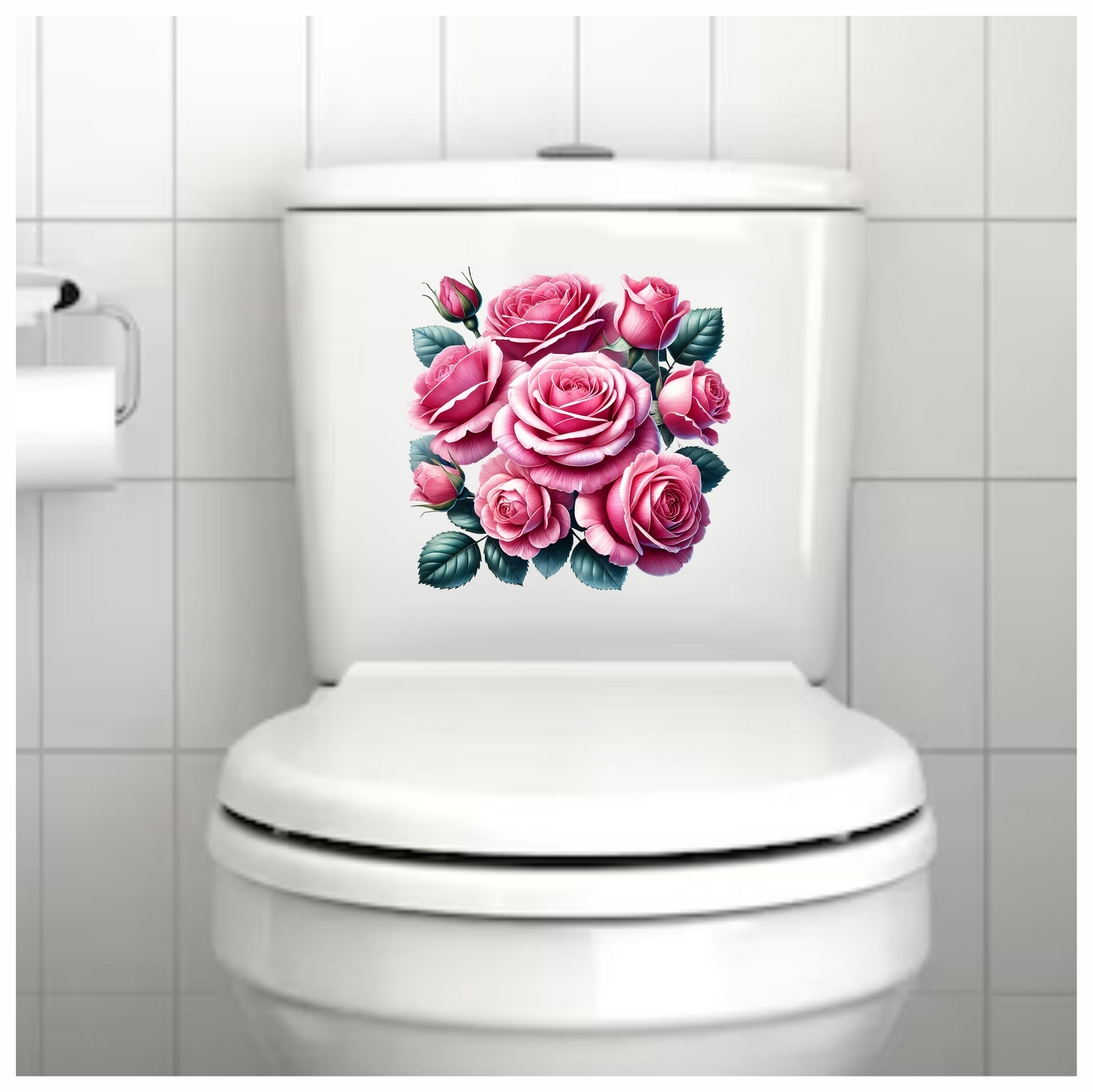 Pink Roses Blooming Green Leaves Vinyl Sticker Decal