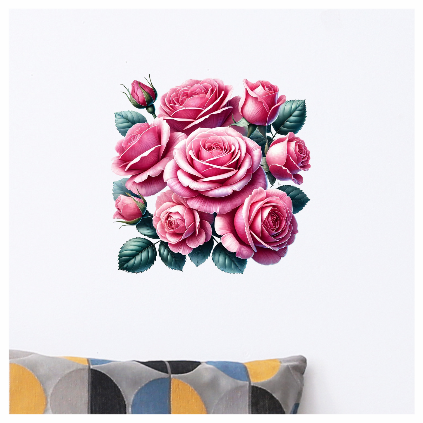 Pink Roses Blooming Green Leaves Vinyl Sticker Decal