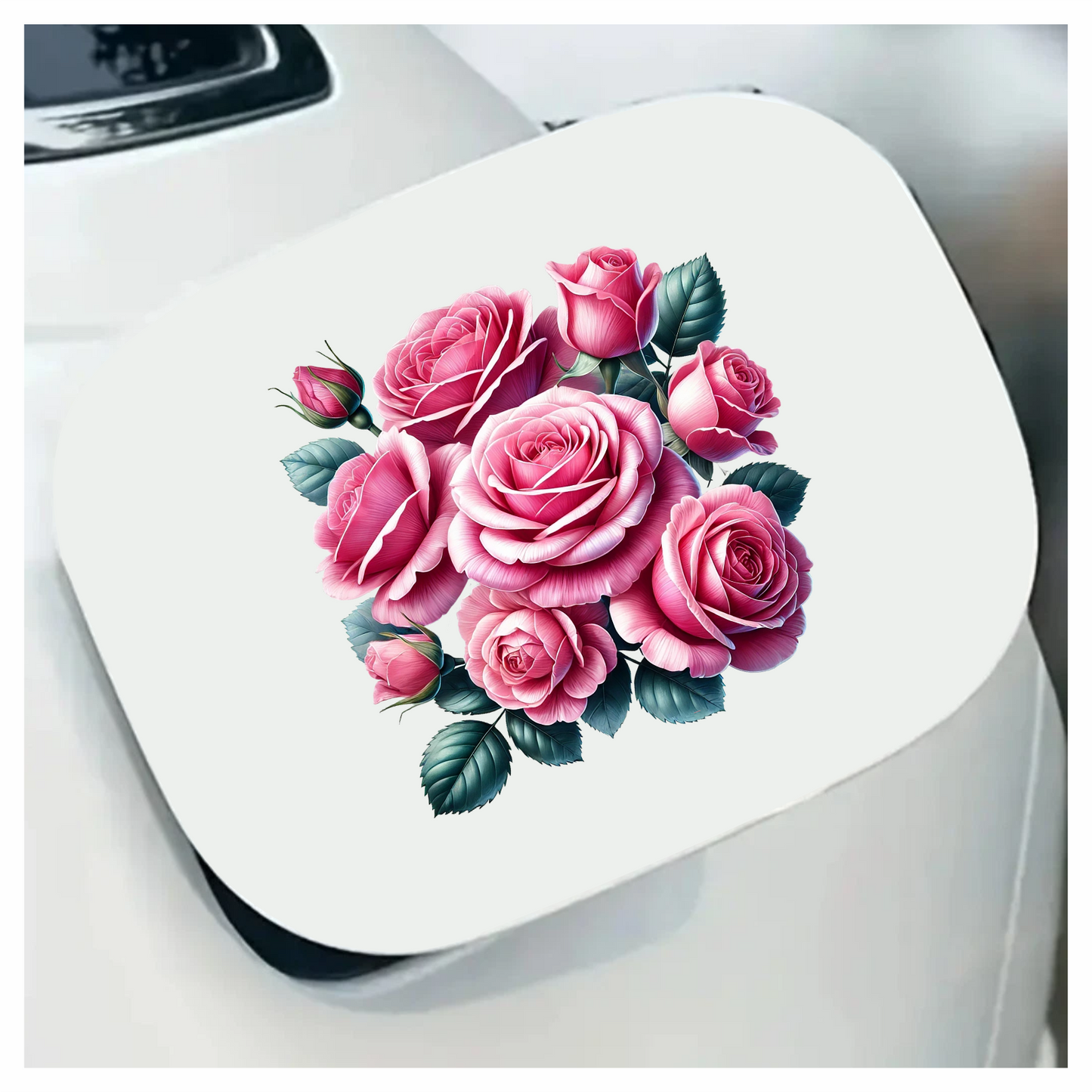 Pink Roses Blooming Green Leaves Vinyl Sticker Decal