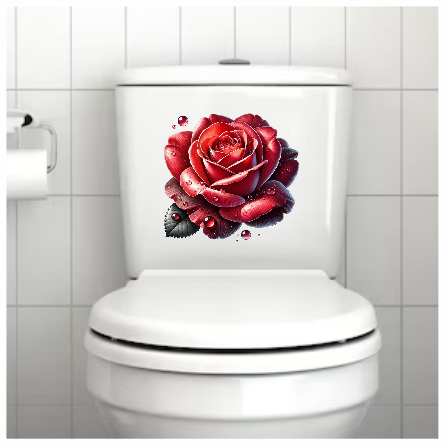 Red Rose Petals Water Drops Vinyl Sticker Decal