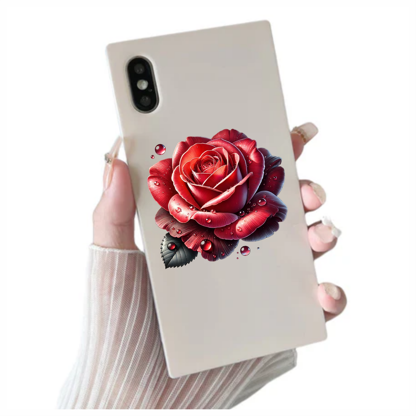 Red Rose Petals Water Drops Vinyl Sticker Decal