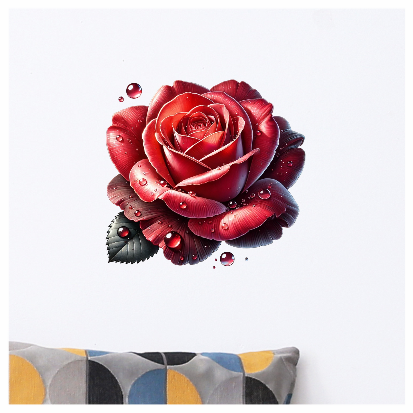 Red Rose Petals Water Drops Vinyl Sticker Decal