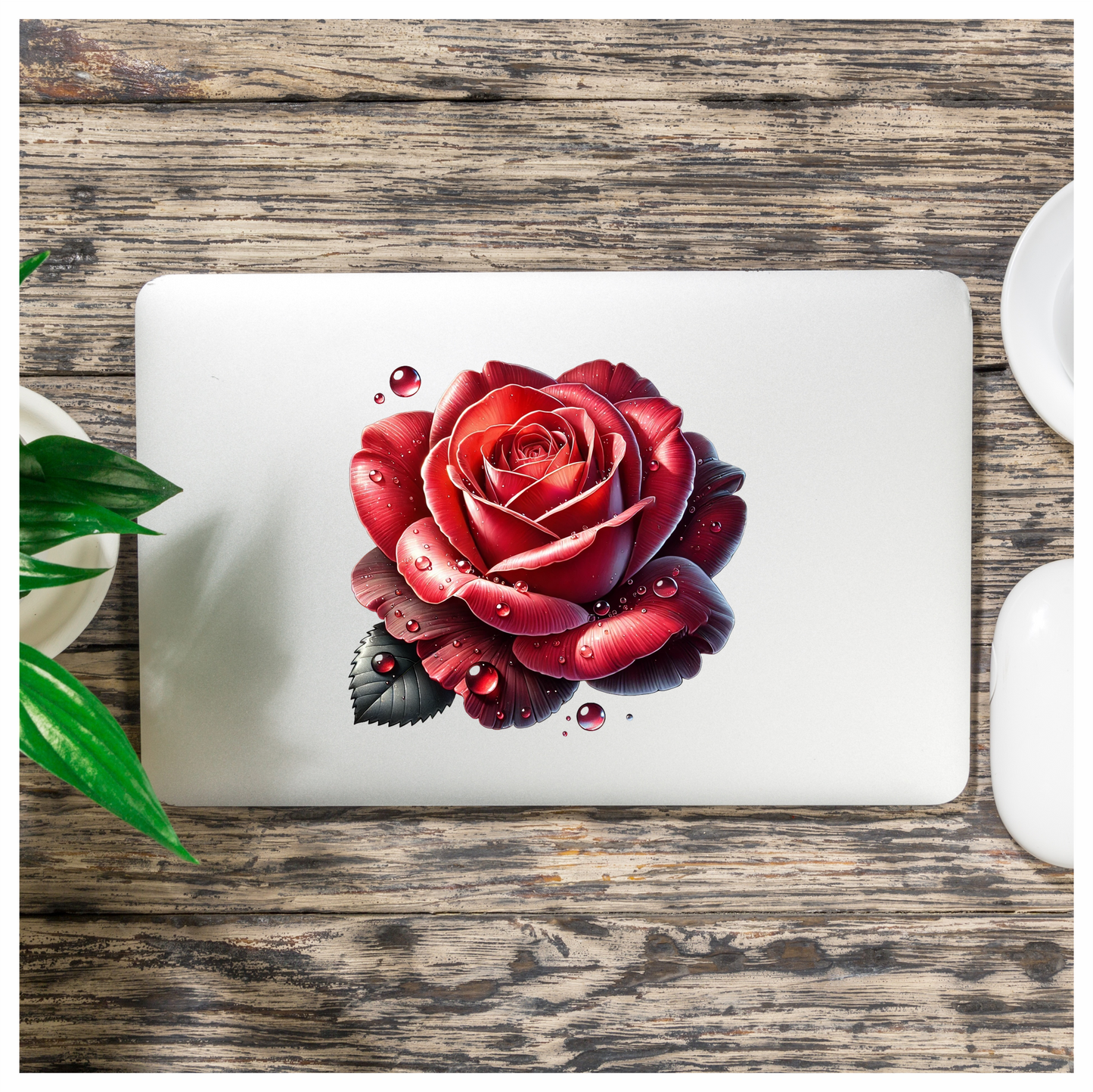 Red Rose Petals Water Drops Vinyl Sticker Decal