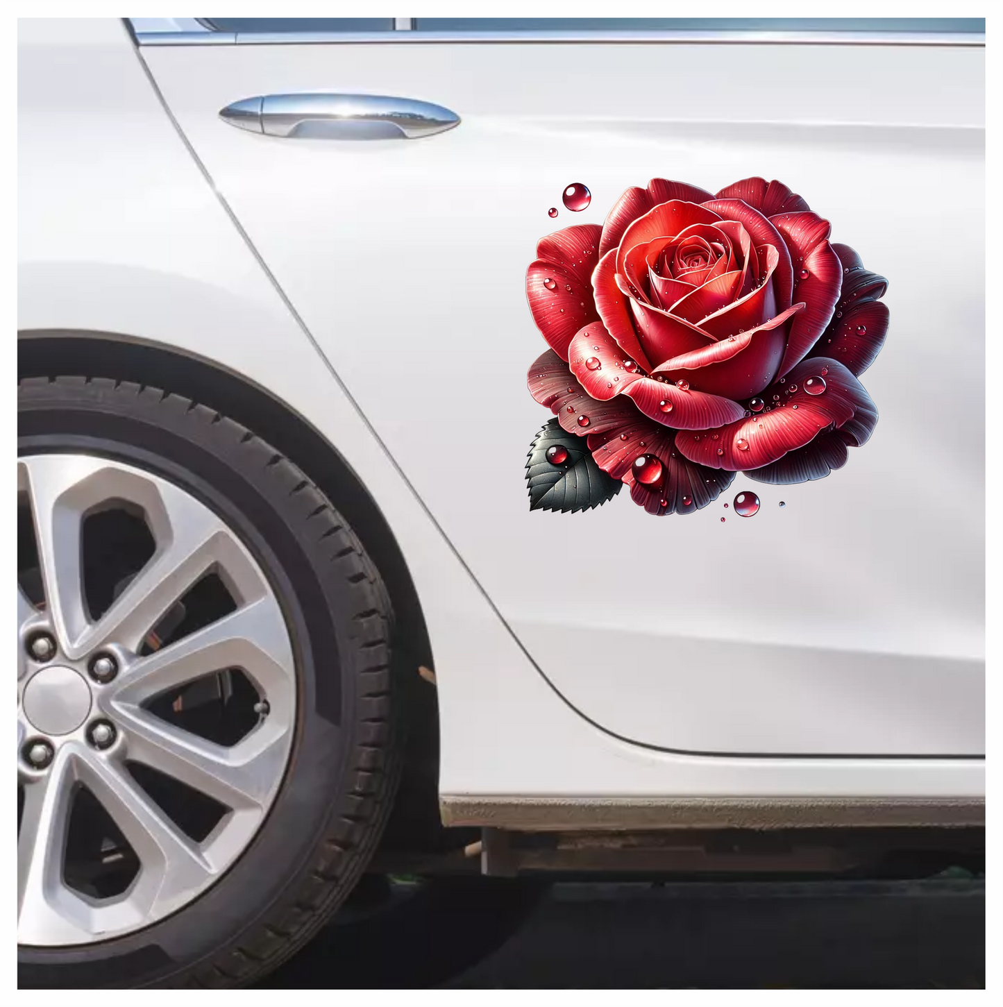 Red Rose Petals Water Drops Vinyl Sticker Decal
