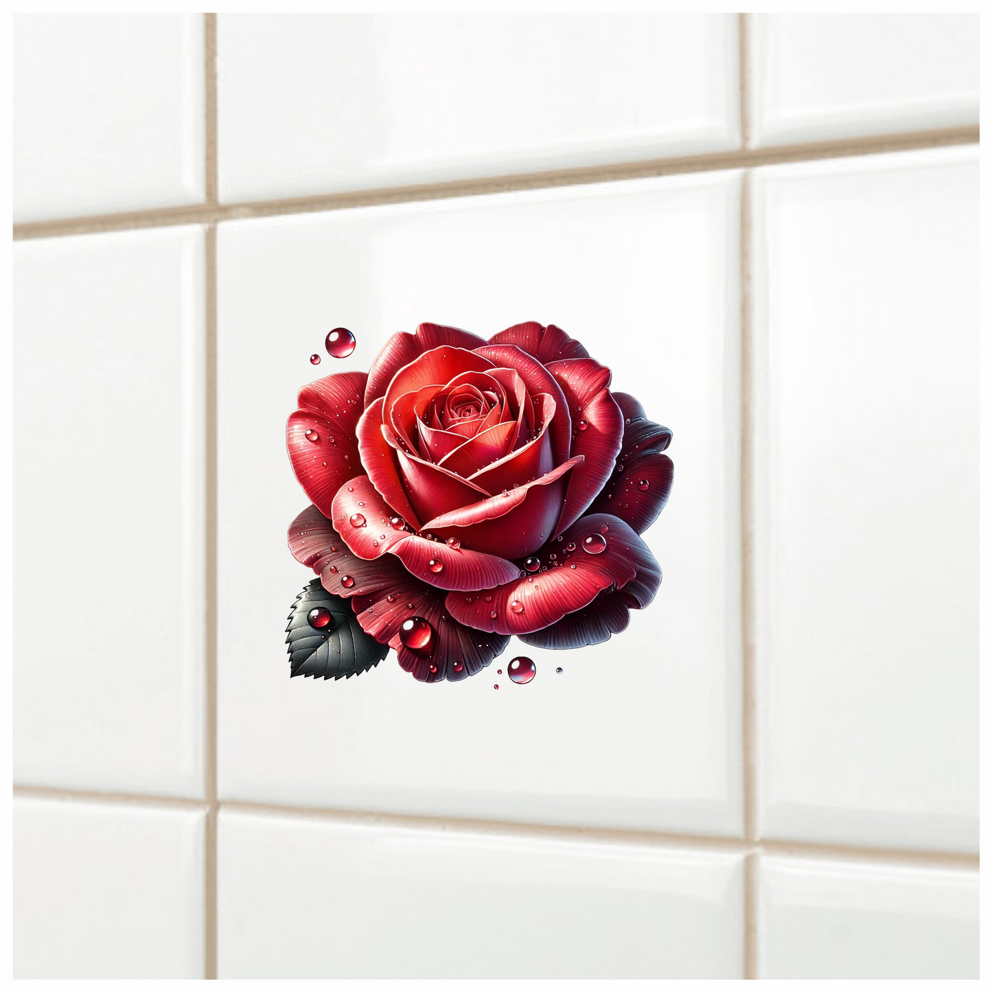 Red Rose Petals Water Drops Vinyl Sticker Decal