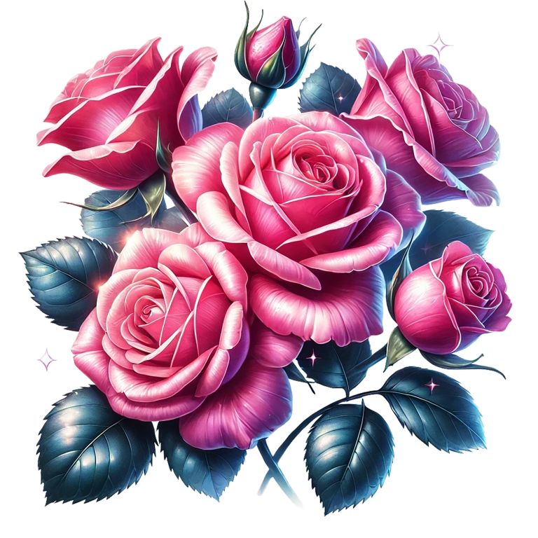 Pink Roses Green Leaves Floral Arrangement Vinyl Sticker Decal