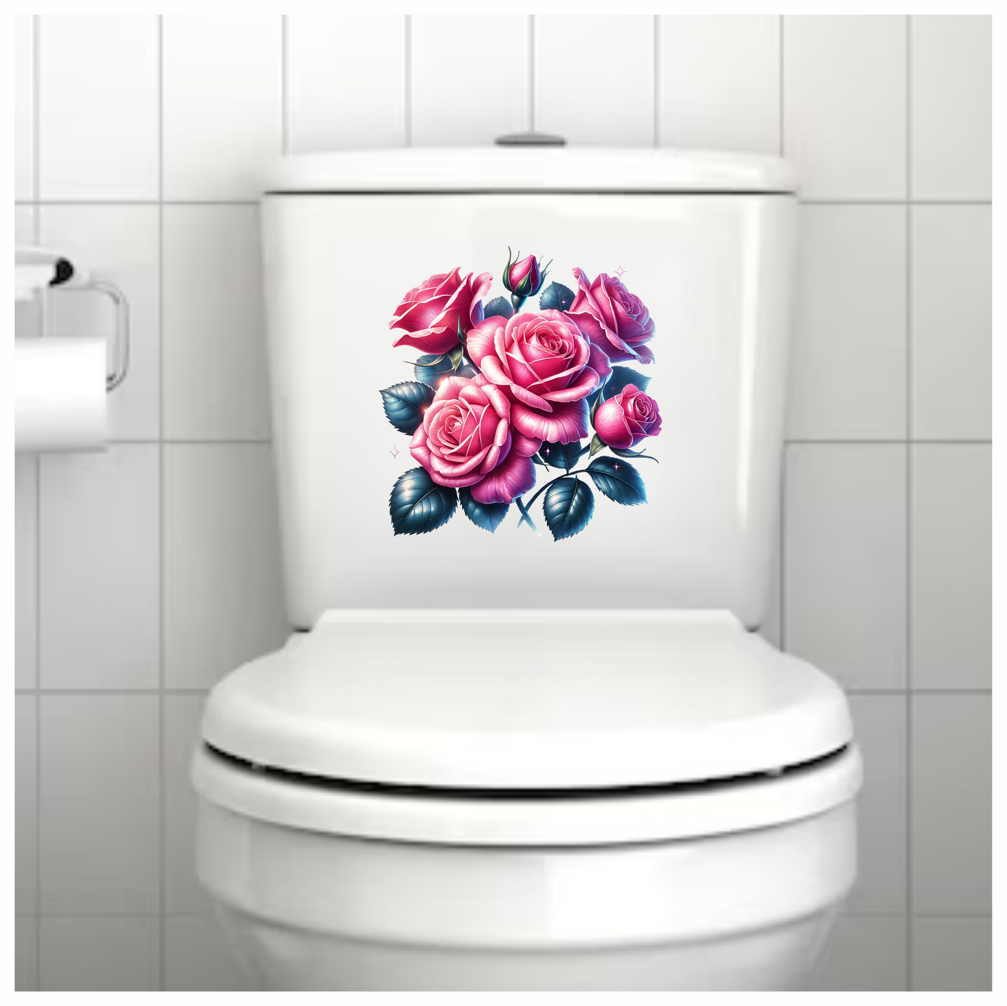 Pink Roses Green Leaves Floral Arrangement Vinyl Sticker Decal