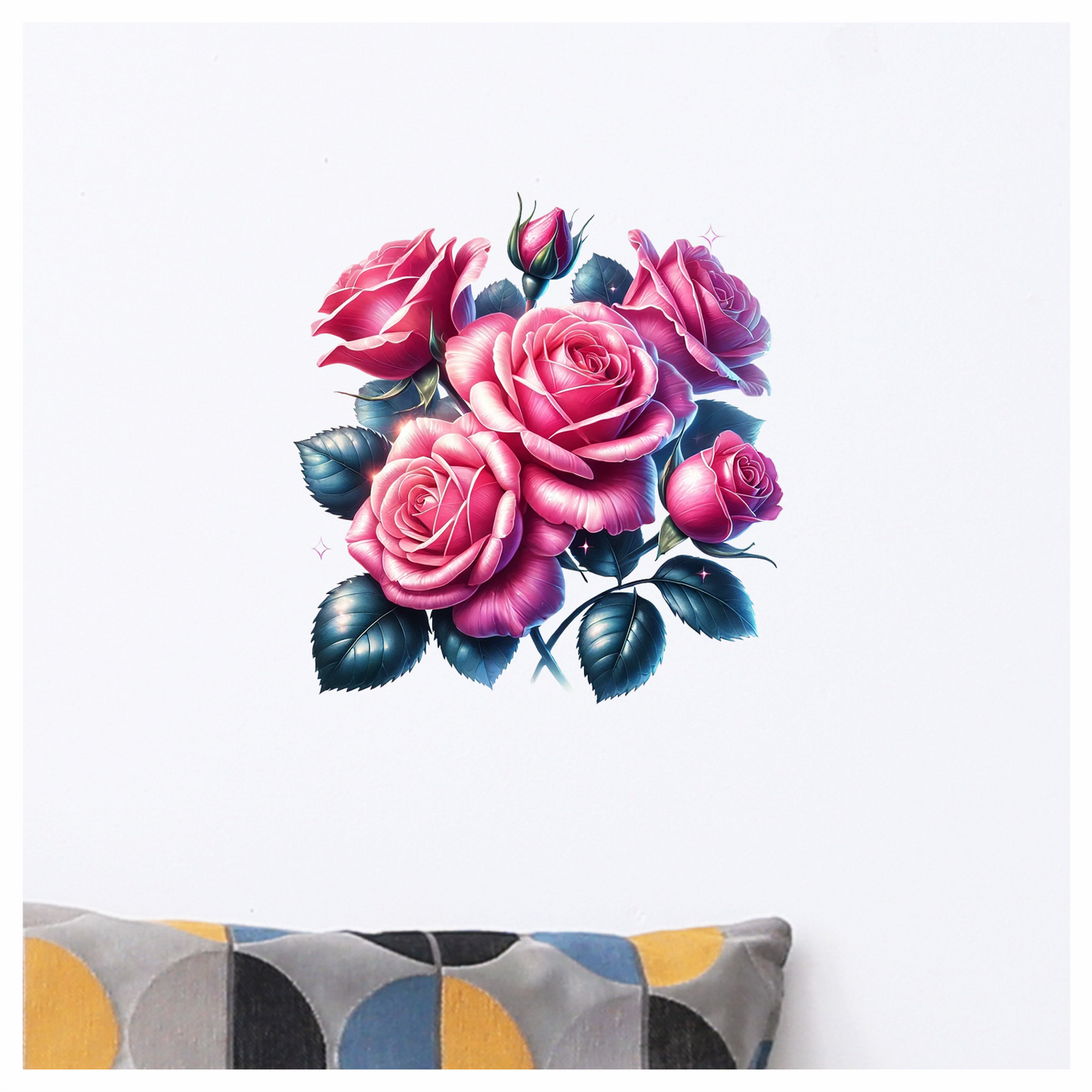 Pink Roses Green Leaves Floral Arrangement Vinyl Sticker Decal