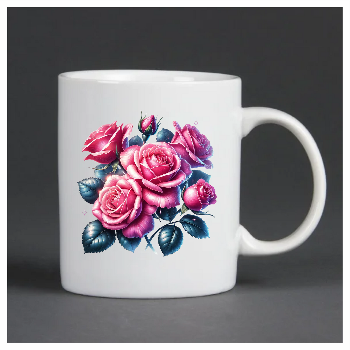Pink Roses Green Leaves Floral Arrangement Vinyl Sticker Decal