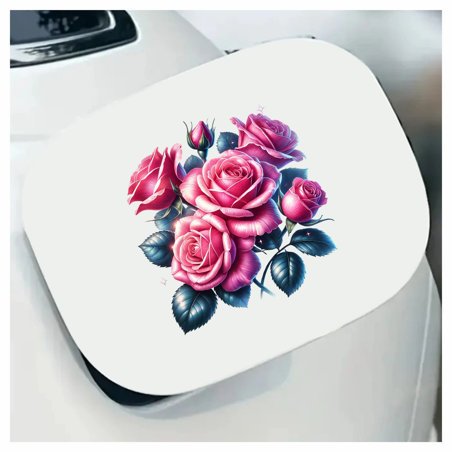 Pink Roses Green Leaves Floral Arrangement Vinyl Sticker Decal