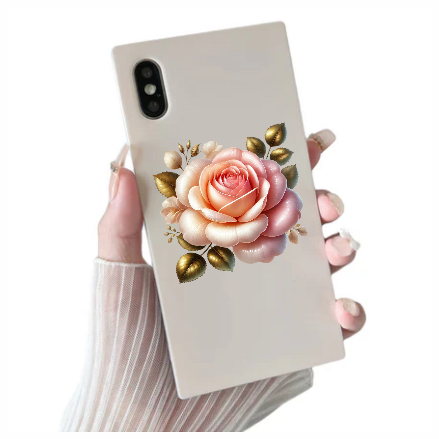 Pink White Rose Gold Leaves Vinyl Sticker Decal