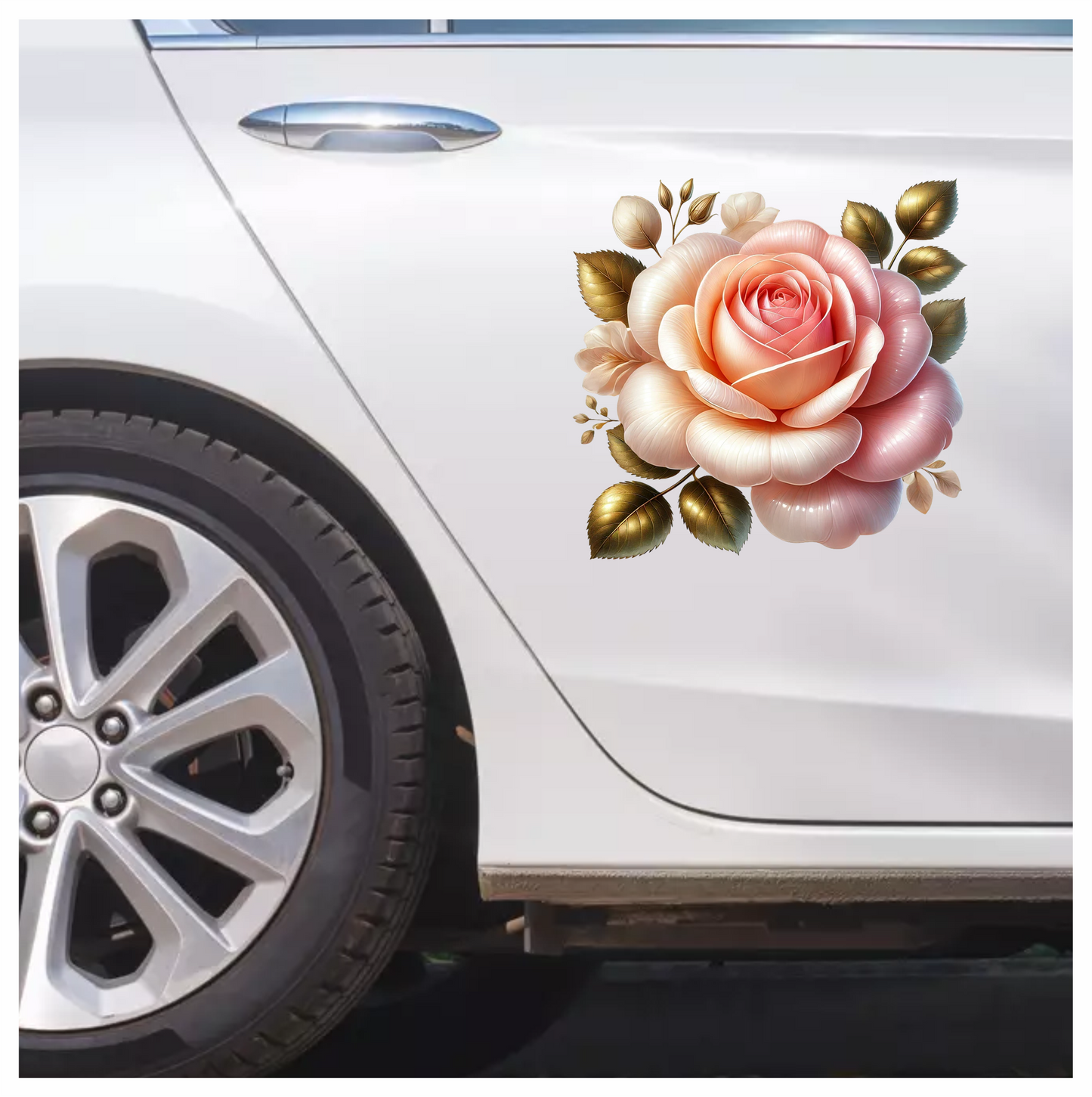 Pink White Rose Gold Leaves Vinyl Sticker Decal