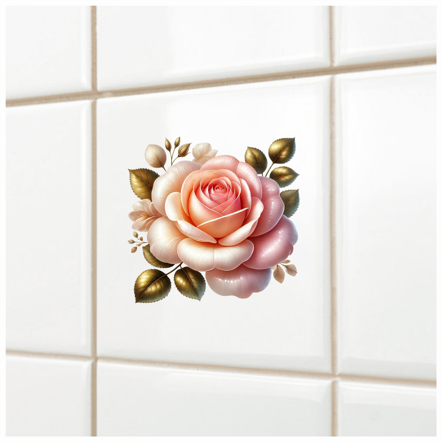 Pink White Rose Gold Leaves Vinyl Sticker Decal