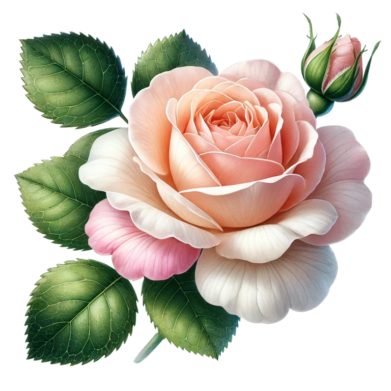 Peach Rose Green Leaves Floral Vinyl Sticker Decal
