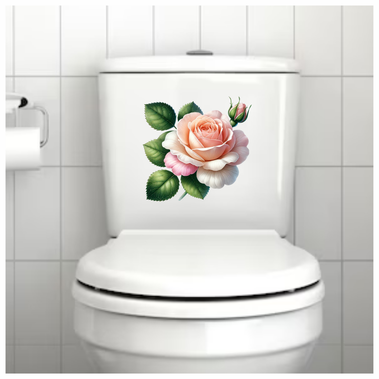Peach Rose Green Leaves Floral Vinyl Sticker Decal
