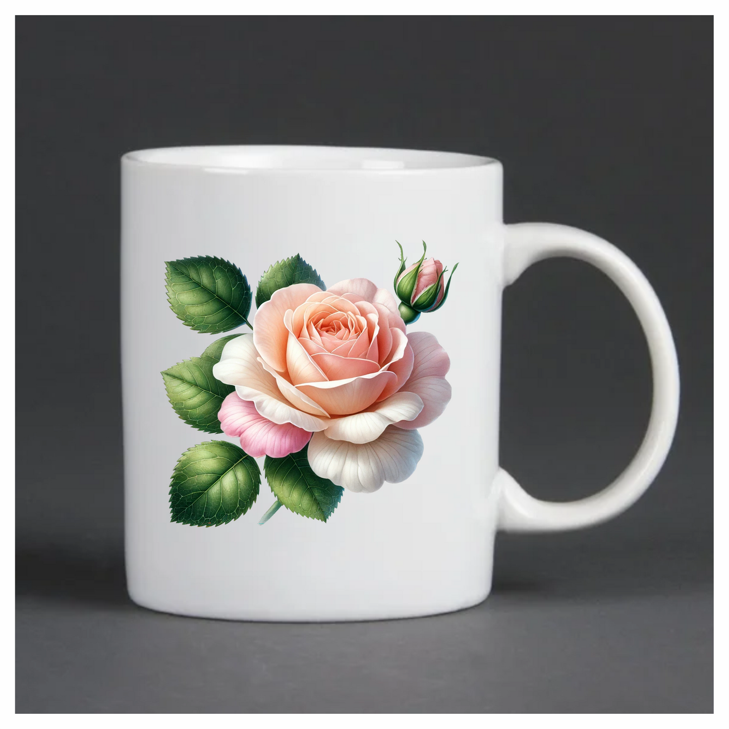 Peach Rose Green Leaves Floral Vinyl Sticker Decal