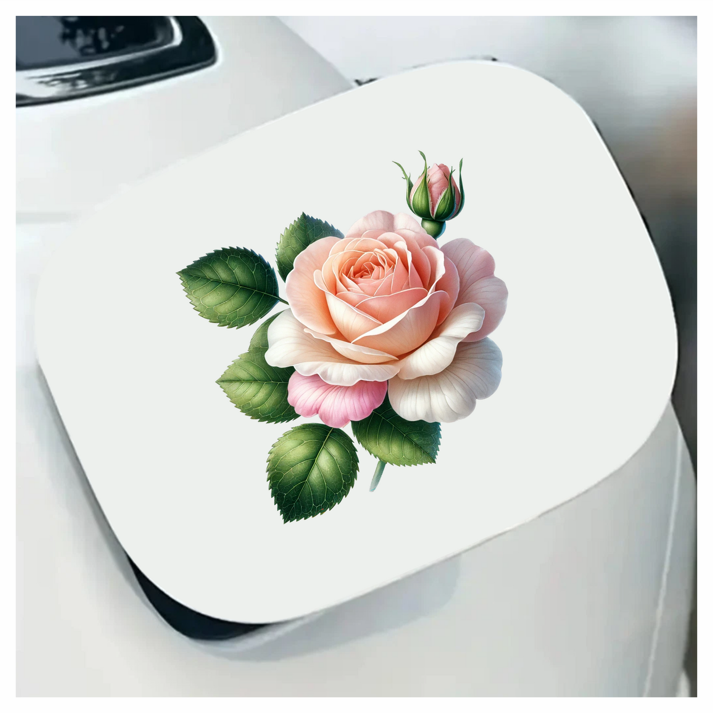 Peach Rose Green Leaves Floral Vinyl Sticker Decal