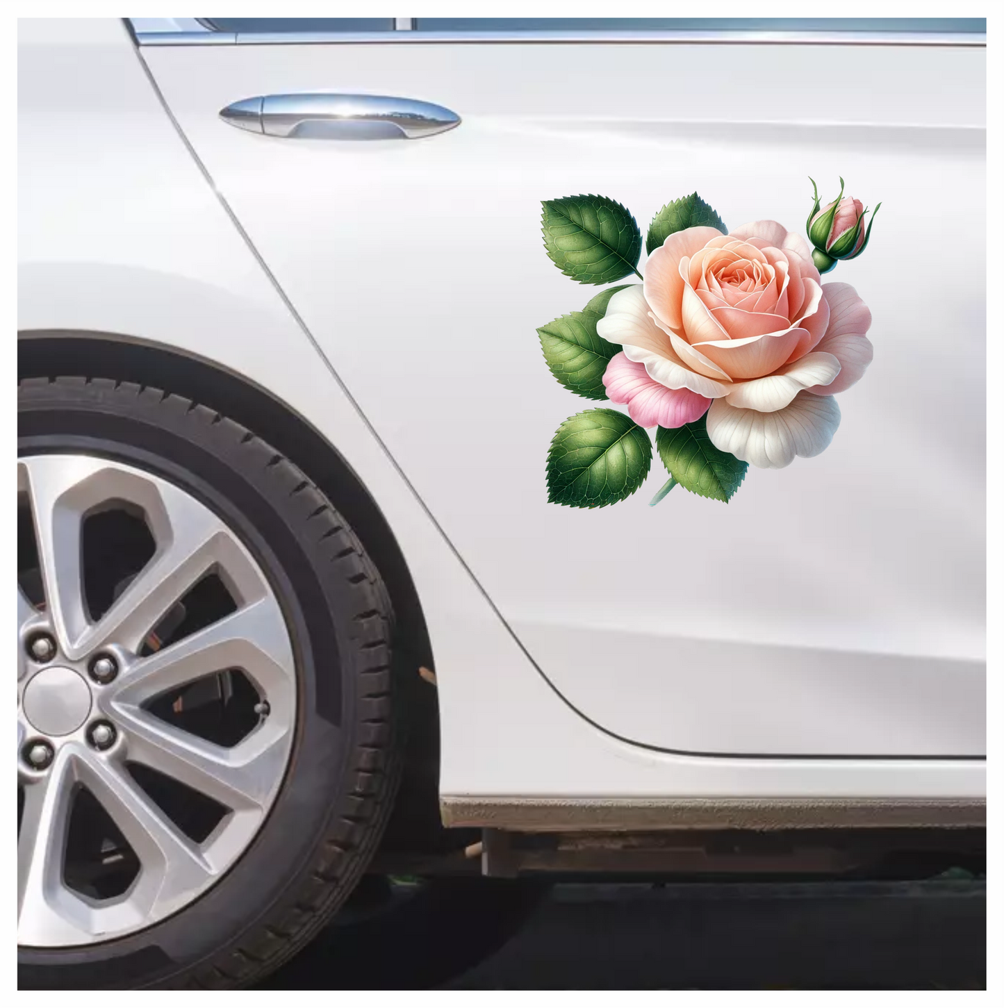 Peach Rose Green Leaves Floral Vinyl Sticker Decal