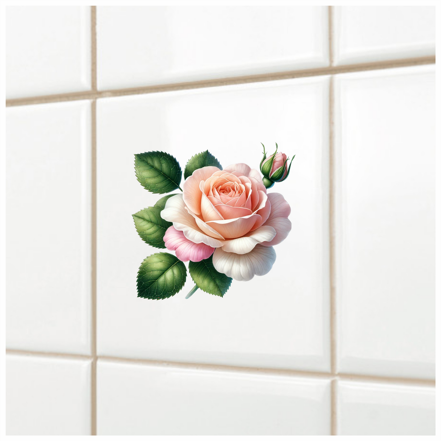 Peach Rose Green Leaves Floral Vinyl Sticker Decal