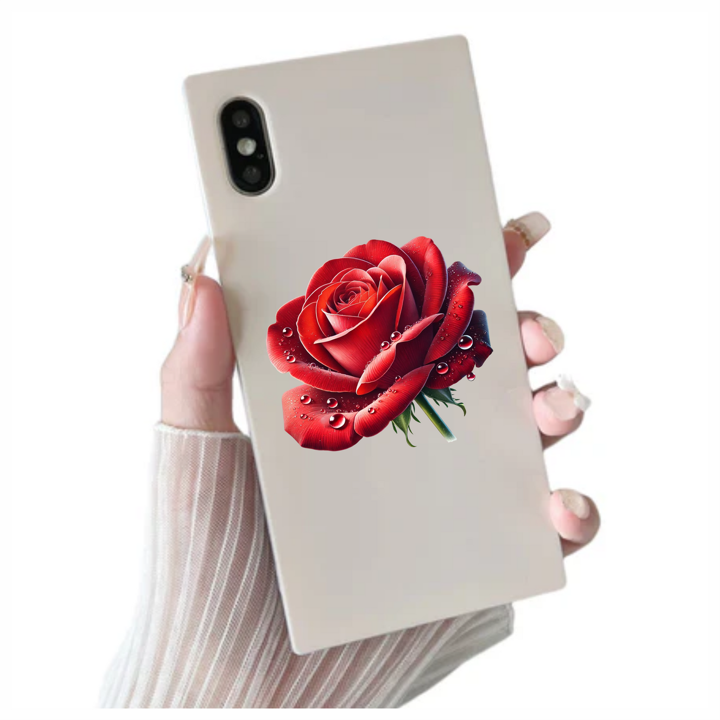 Red Rose Petals Water Droplets Vinyl Sticker Decal