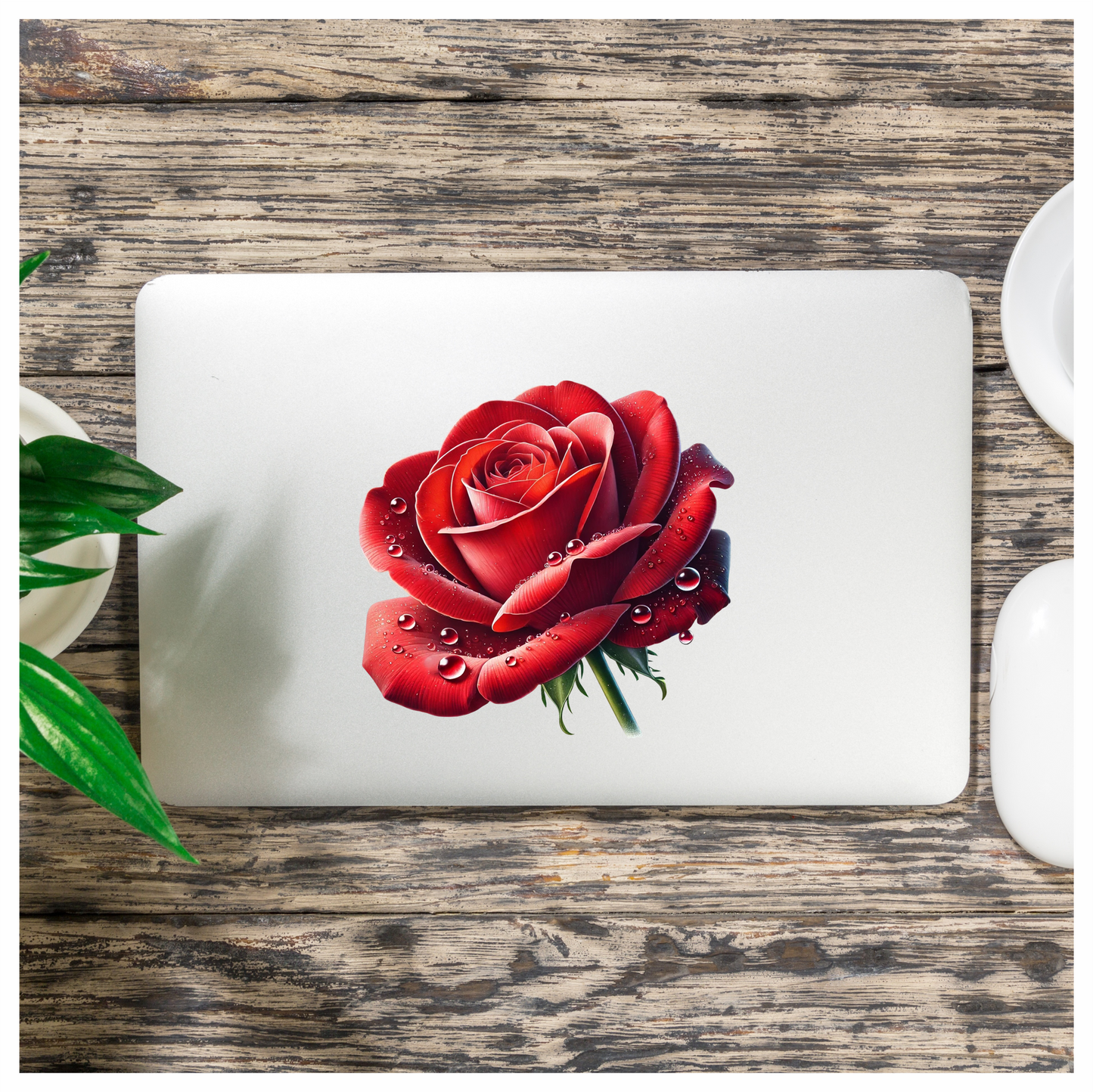 Red Rose Petals Water Droplets Vinyl Sticker Decal