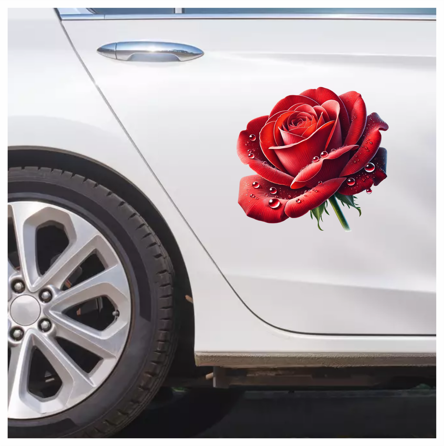 Red Rose Petals Water Droplets Vinyl Sticker Decal