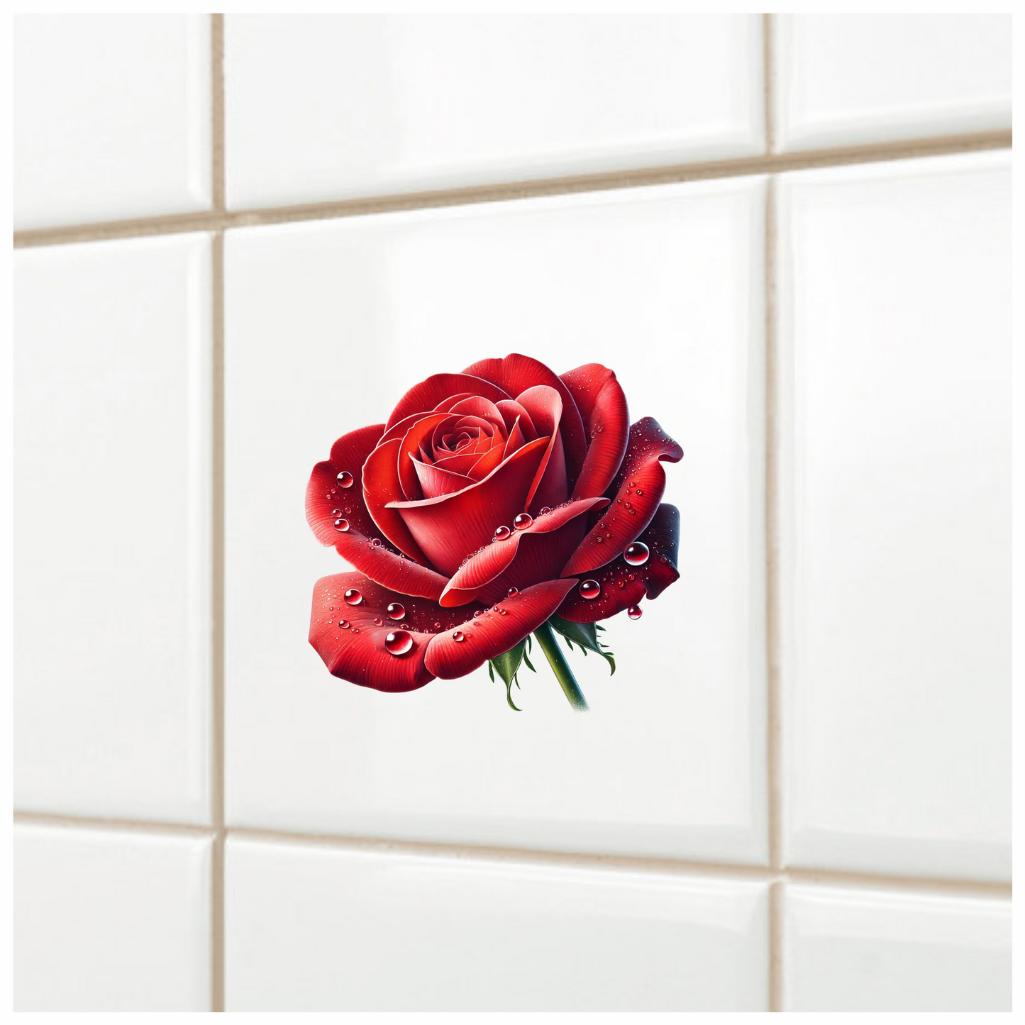 Red Rose Petals Water Droplets Vinyl Sticker Decal
