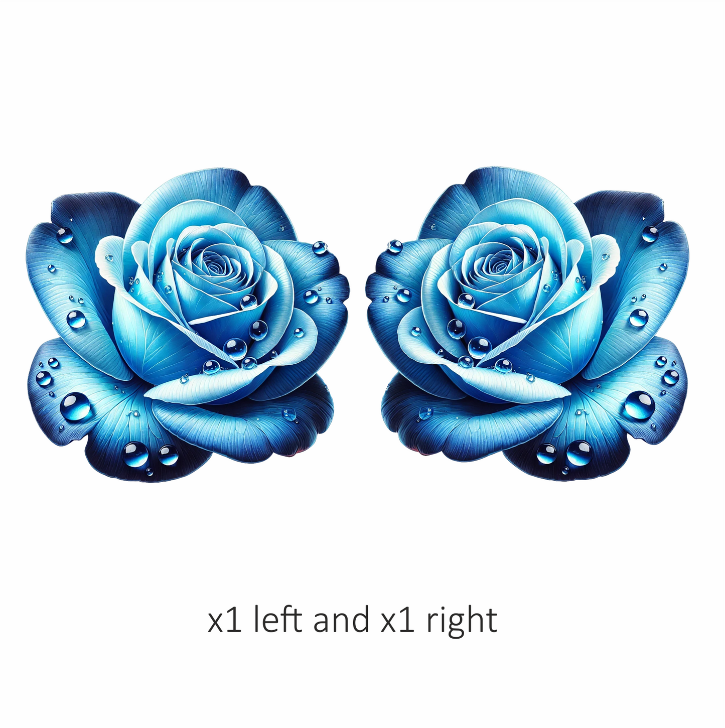 Blue Rose Petals Water Droplets Vinyl Sticker Decal