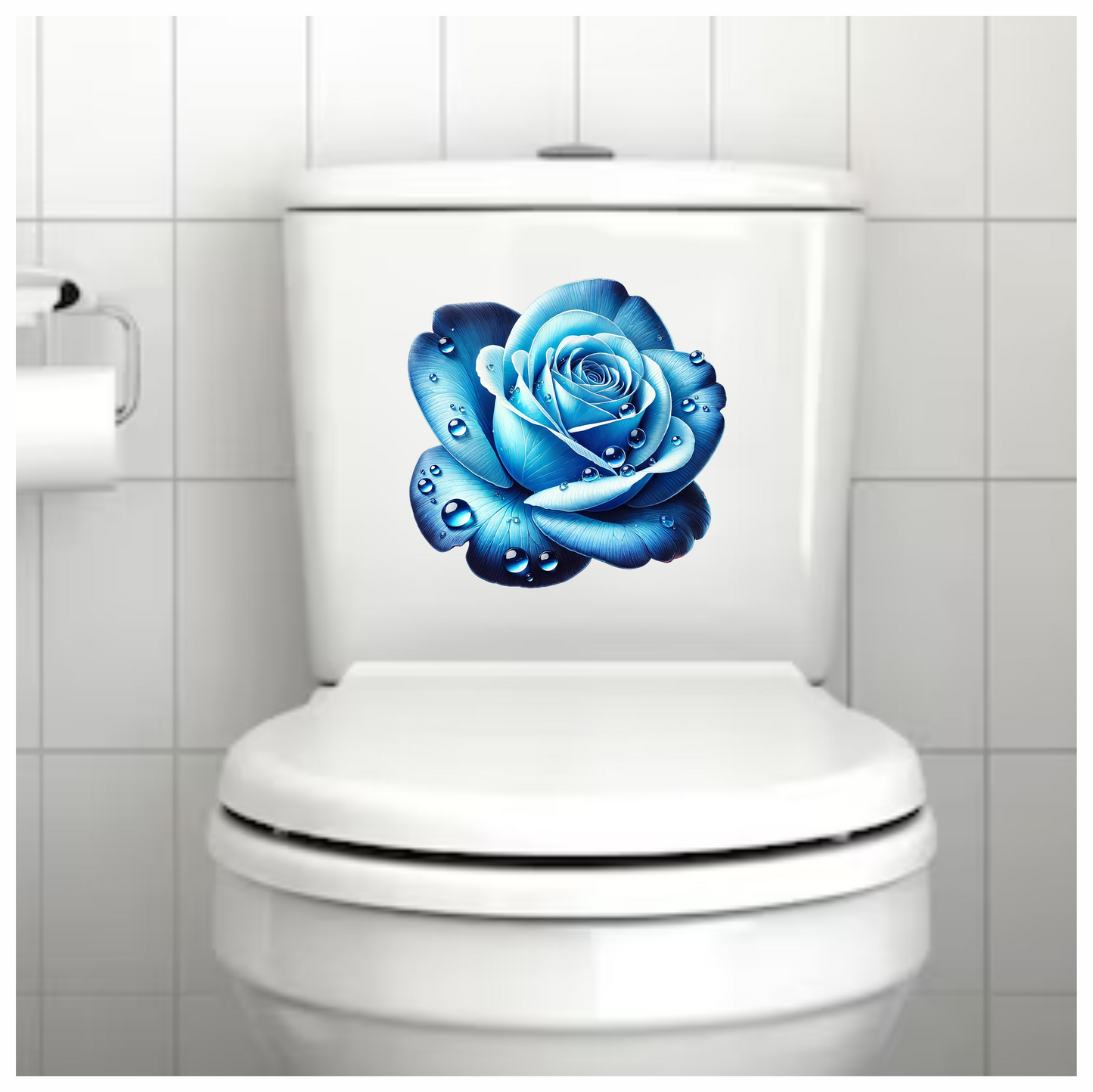Blue Rose Petals Water Droplets Vinyl Sticker Decal