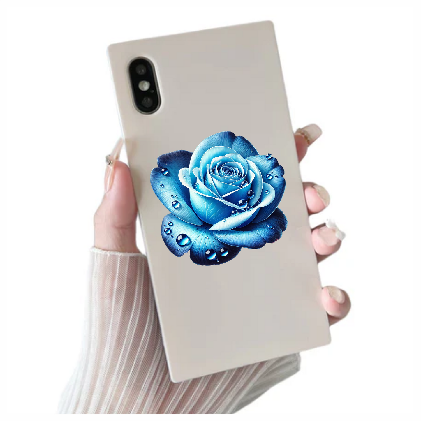 Blue Rose Petals Water Droplets Vinyl Sticker Decal