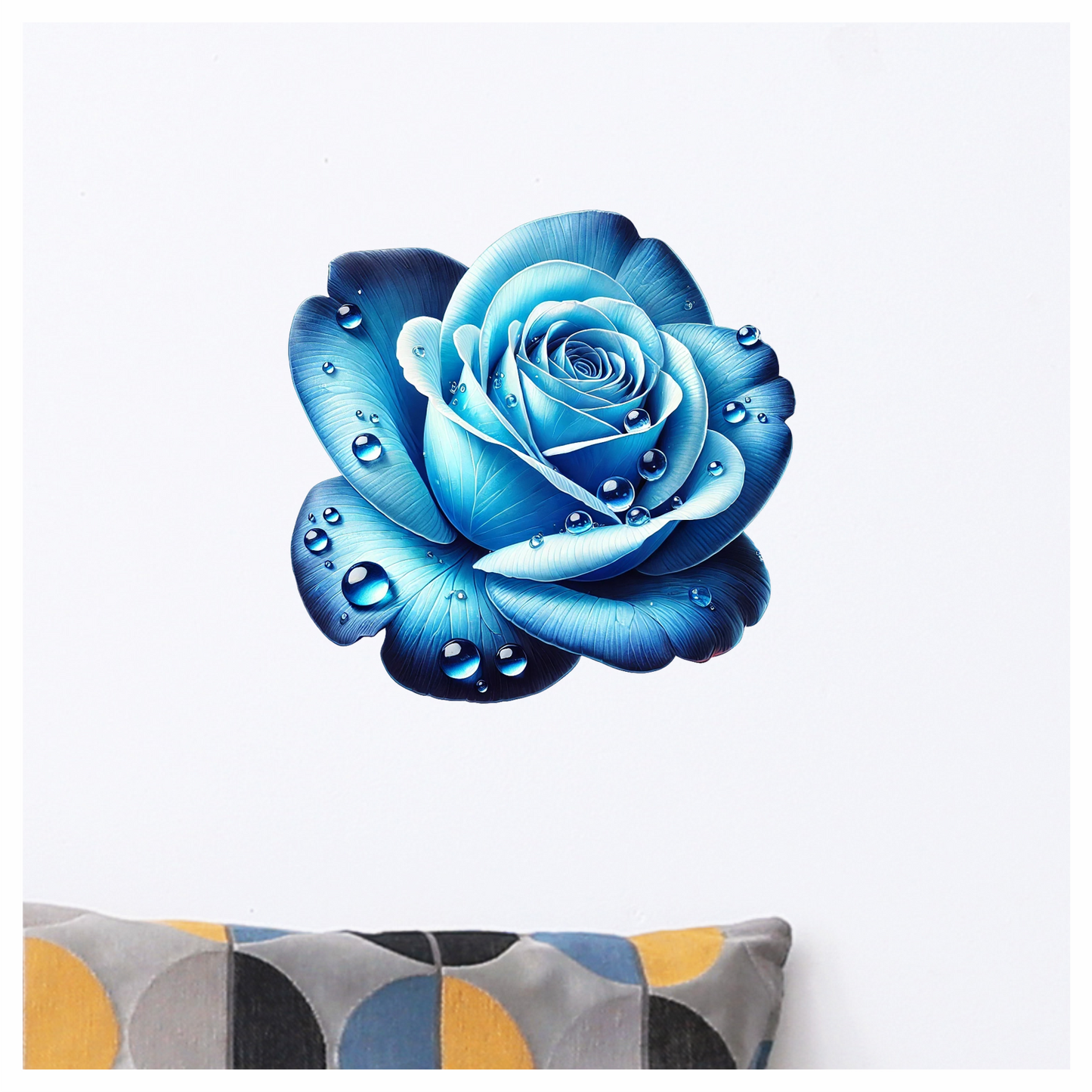 Blue Rose Petals Water Droplets Vinyl Sticker Decal