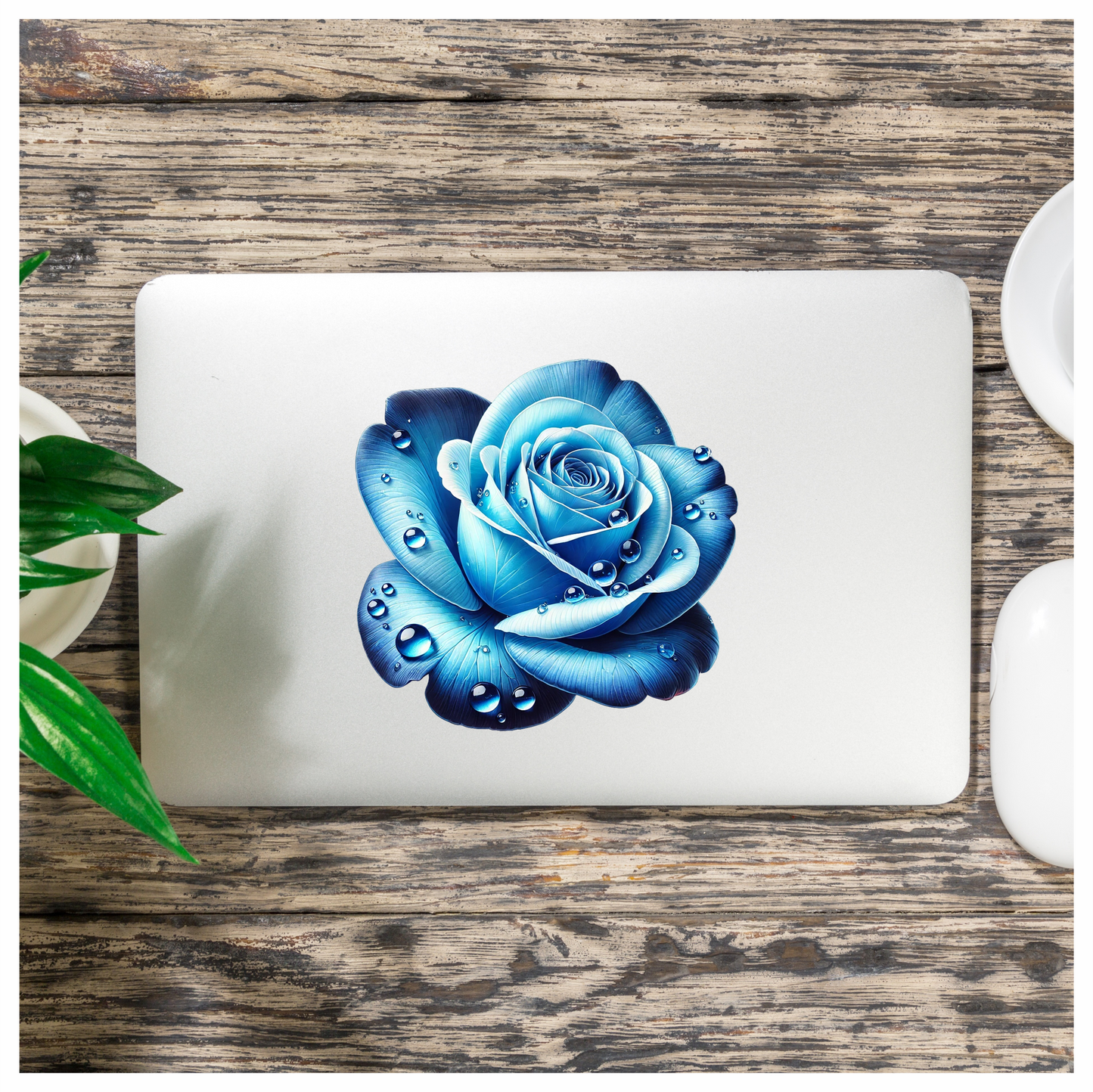 Blue Rose Petals Water Droplets Vinyl Sticker Decal