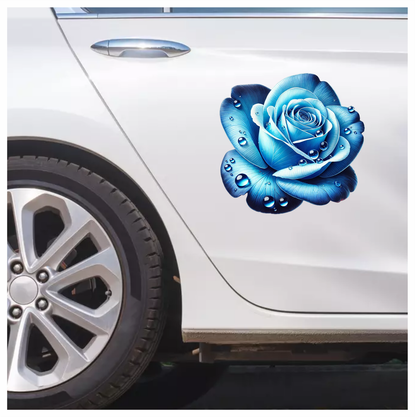 Blue Rose Petals Water Droplets Vinyl Sticker Decal