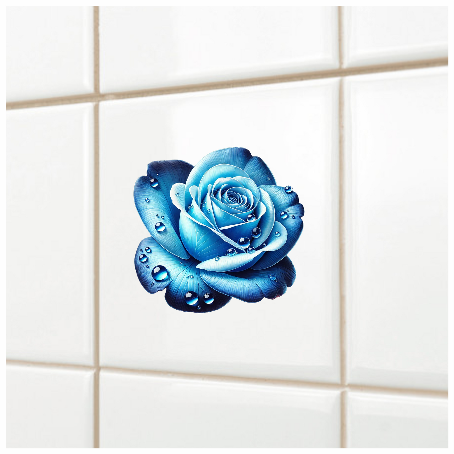 Blue Rose Petals Water Droplets Vinyl Sticker Decal