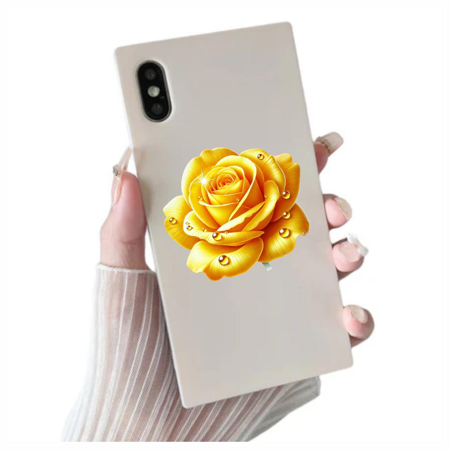 Yellow Rose Flower With Waterdrops Vinyl Sticker Decal