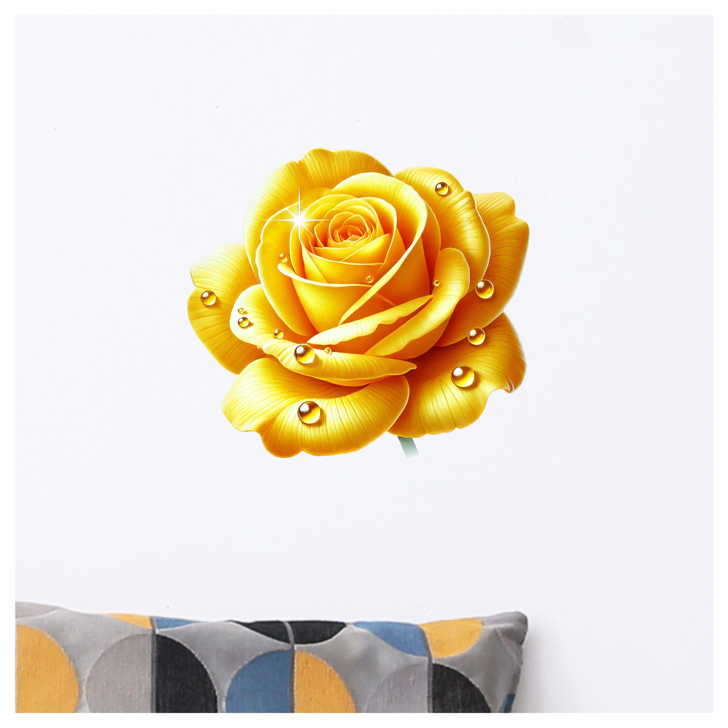 Yellow Rose Flower With Waterdrops Vinyl Sticker Decal
