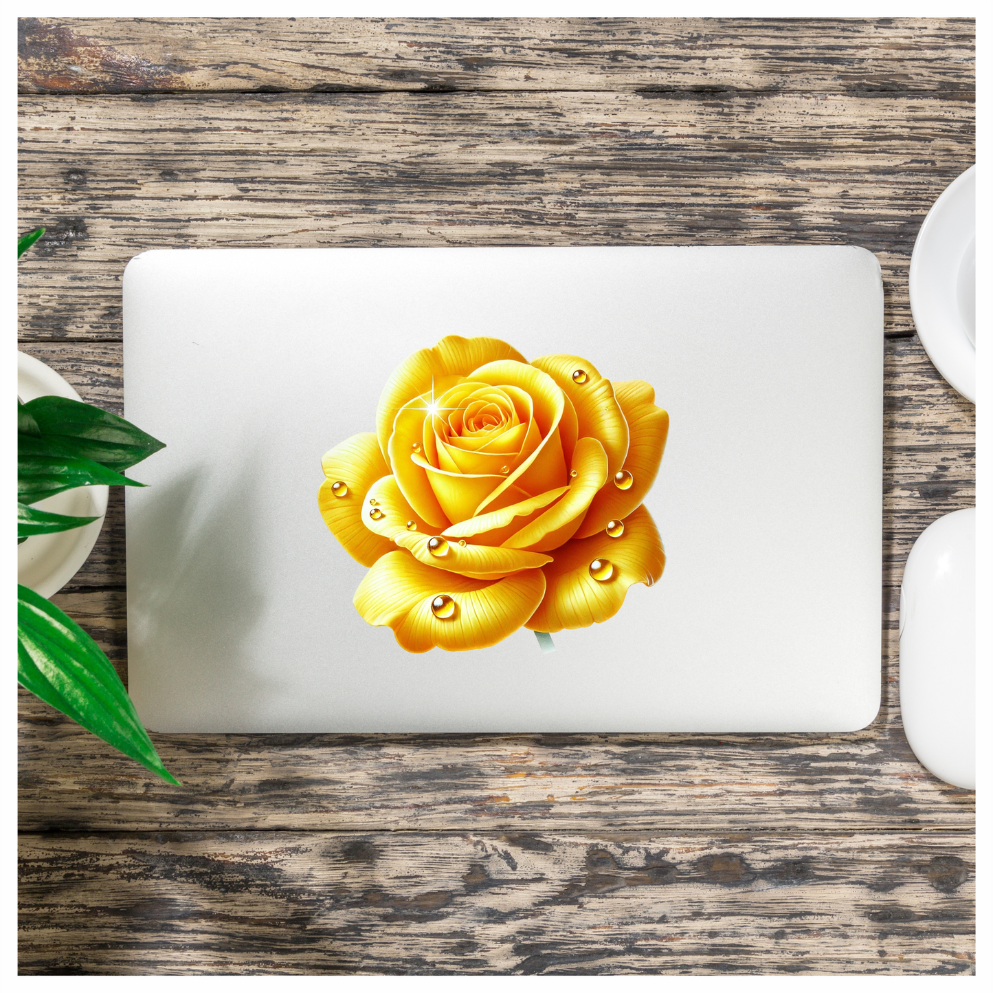 Yellow Rose Flower With Waterdrops Vinyl Sticker Decal