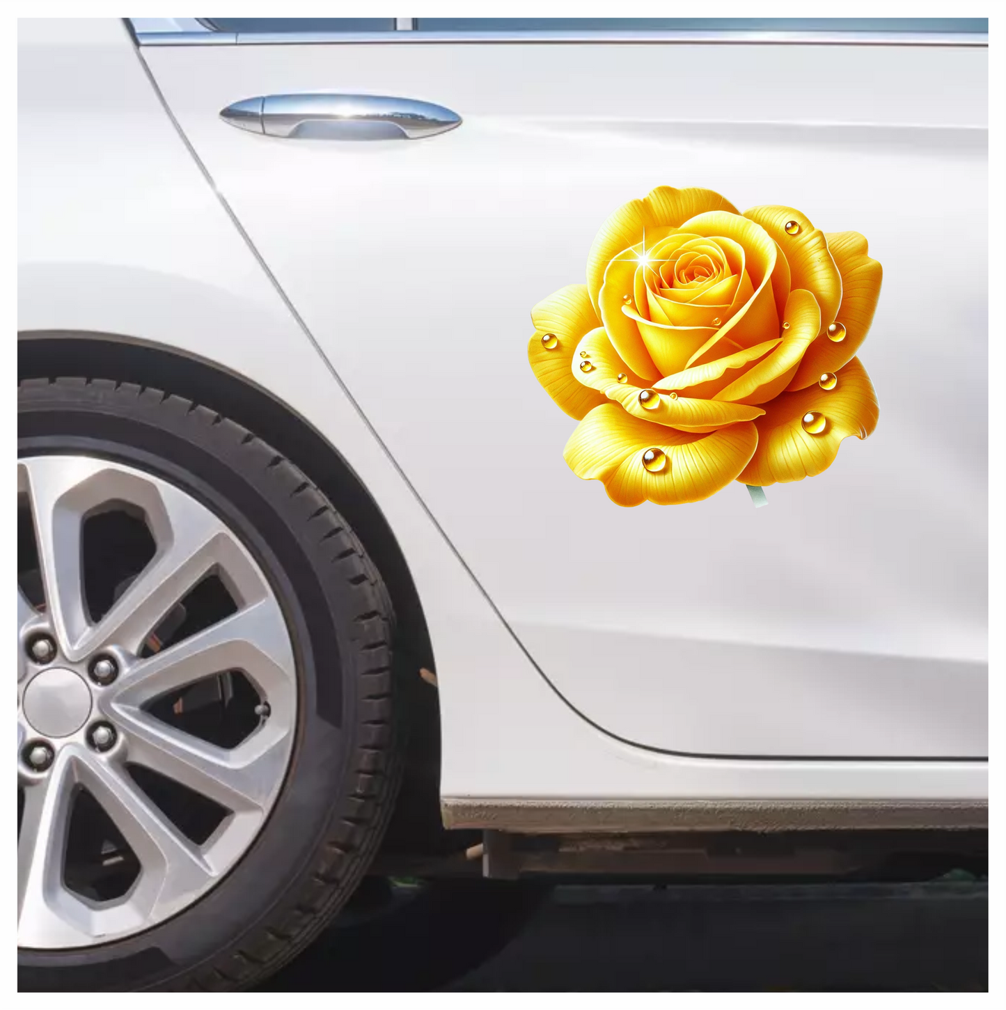 Yellow Rose Flower With Waterdrops Vinyl Sticker Decal