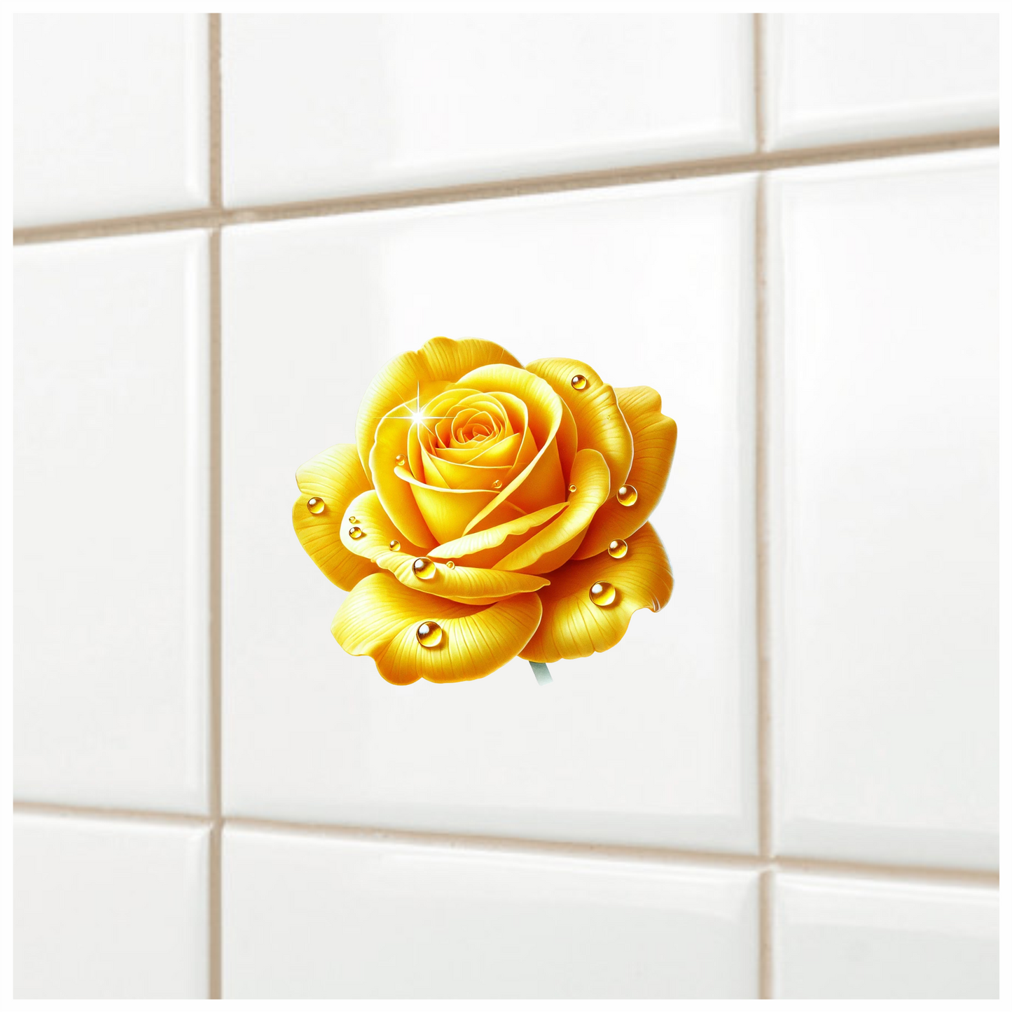 Yellow Rose Flower With Waterdrops Vinyl Sticker Decal